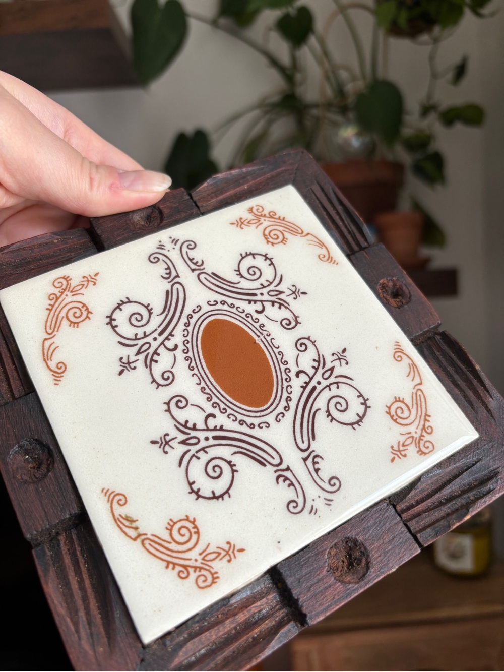EUC Vintage 70s Set of 2 Mexican Dal Tile Ceramic Wooden Framed Trivets Coasters - Picture 11 of 16